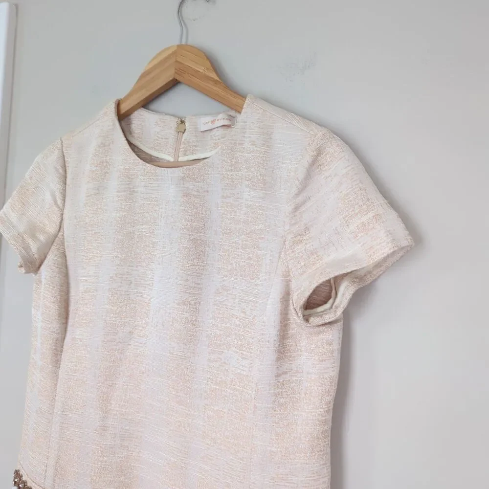 Tory Burch NWT Jillian Crystal Textured Short Sleeve Tunic Top Size 4 Runway